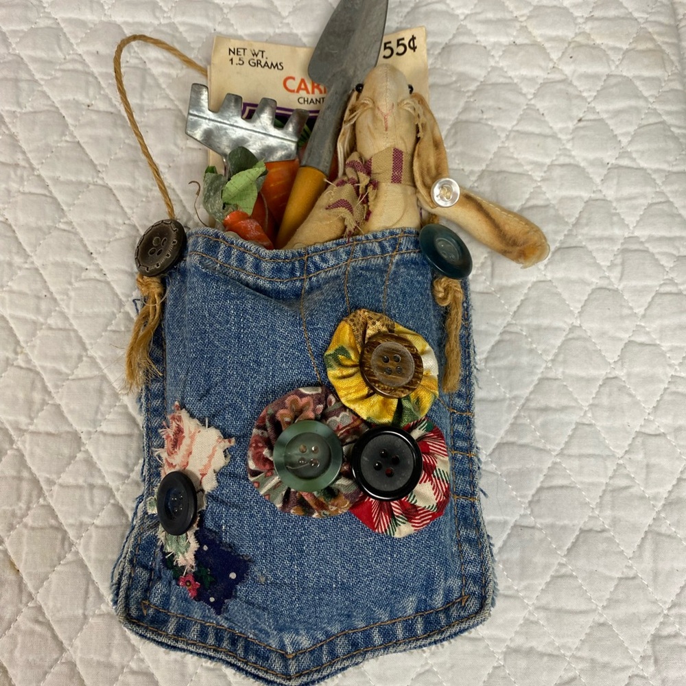 Handcrafted Denim Pocket with Floral Accents